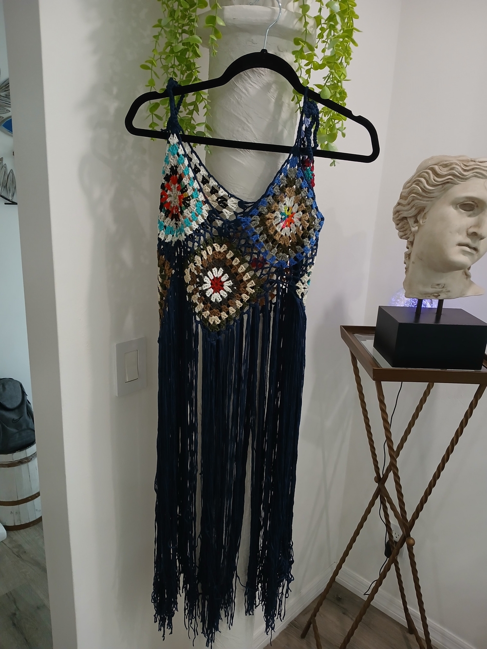 Handmade Navy Crochet Fringe Top